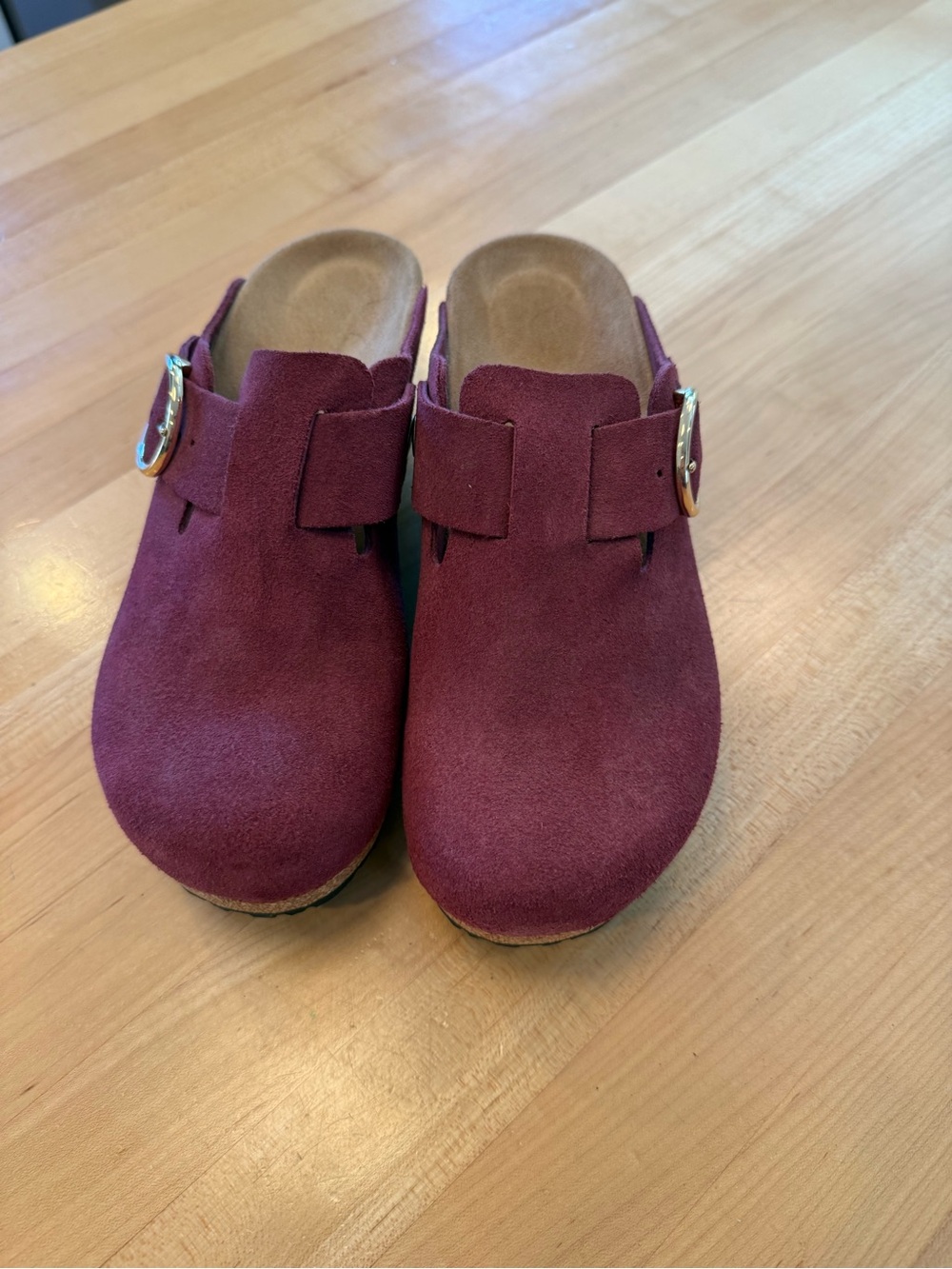 Birkenstock Fanny Suede Wedge Mule in Burgundy Red - Picture 4 of 7